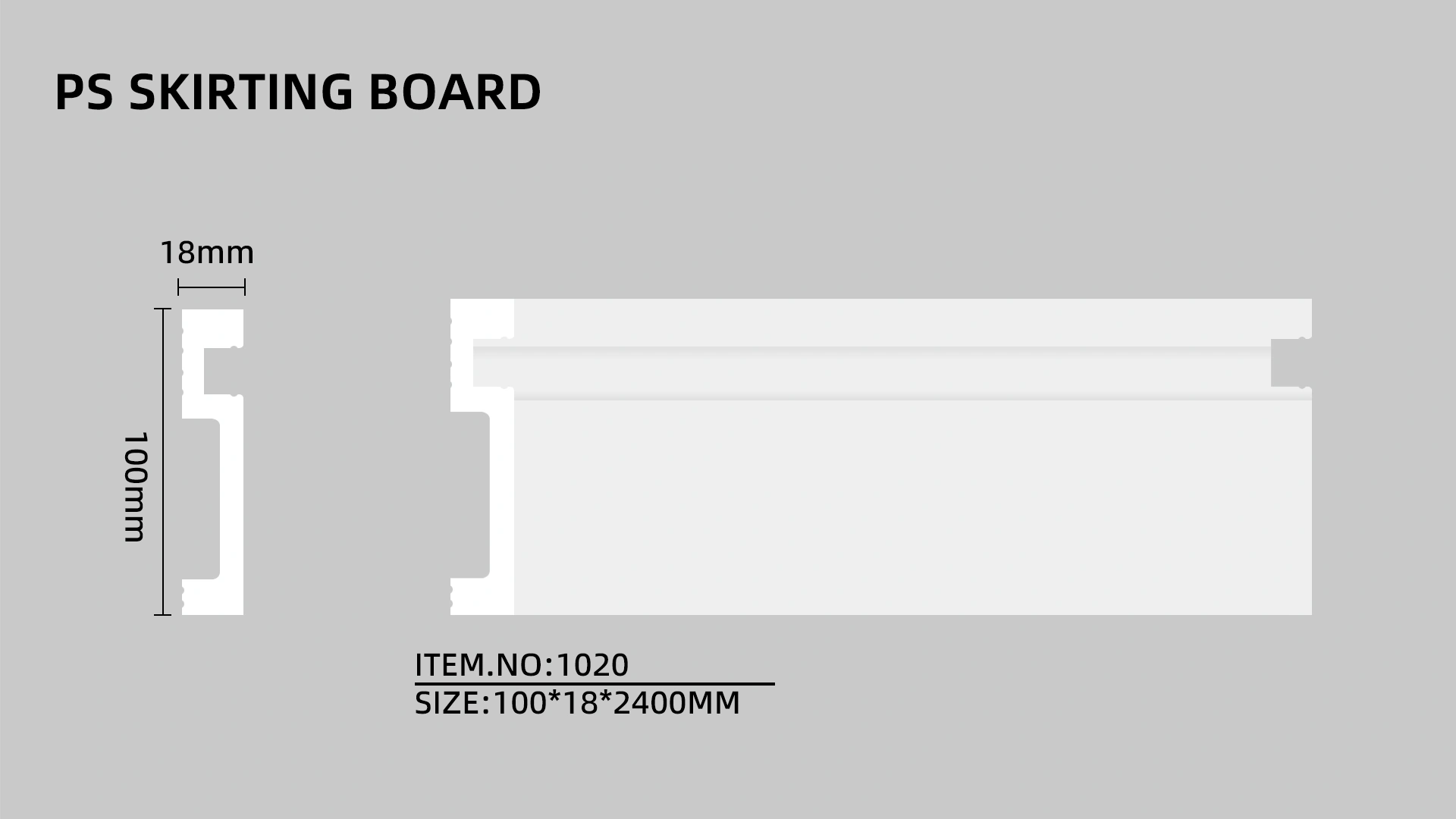 Polistirola grīdlīste LED lentei, 2400x100x18mm